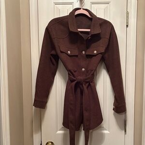 Elegant Brown Belted Utility Jacket